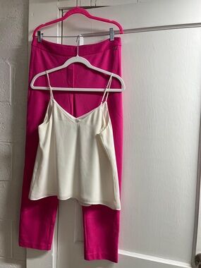2 pc Twinset Skinny Pants in Fuchsia Pink Sz L/Banana Republic top sz S